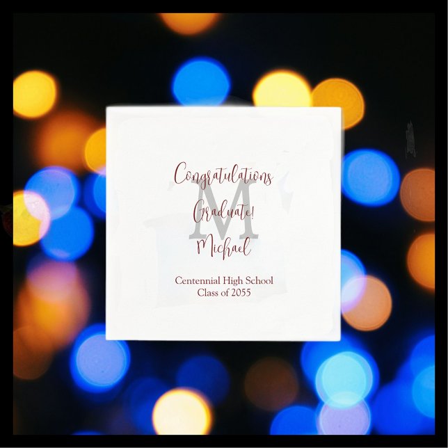 Guardanapo De Papel Graduação Nome Monograma da Cinza Branca (Criador carregado)