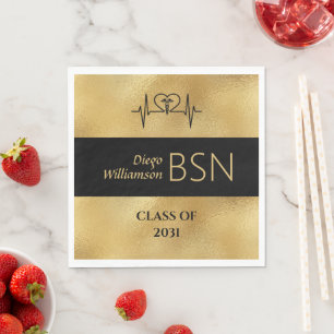 Guardanapo De Papel Graduação NURSE BSN NPN Nome Negra Faux Dourado