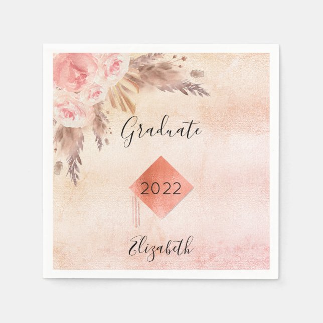 Guardanapo De Papel Graduação pampas rosa de ouro floral (Frente)