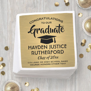 Guardanapo De Papel Graduação Parabéns escovados Elegante Dourado e