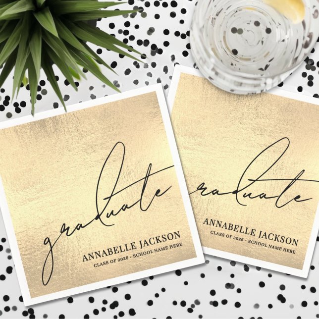 Guardanapo De Papel Graduação Personalizada a Ouro (Personalized Gold Graduation Napkins)