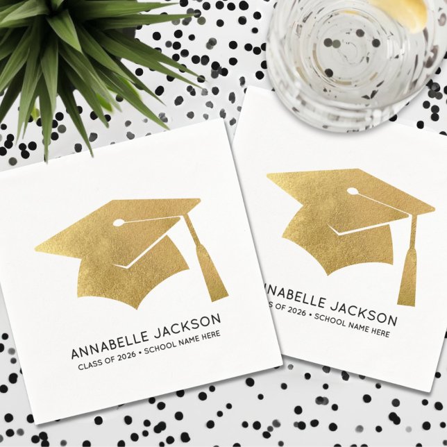 Guardanapo De Papel Graduação Personalizada a Ouro (Personalized Gold Graduation Napkins)