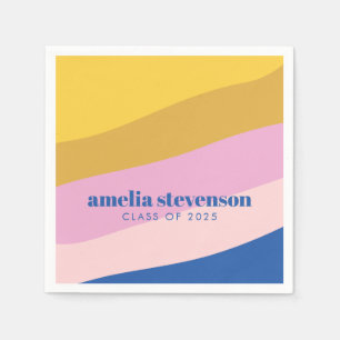 Guardanapo De Papel Graduação Personalizada Amarelo Azul com Faixa Mod