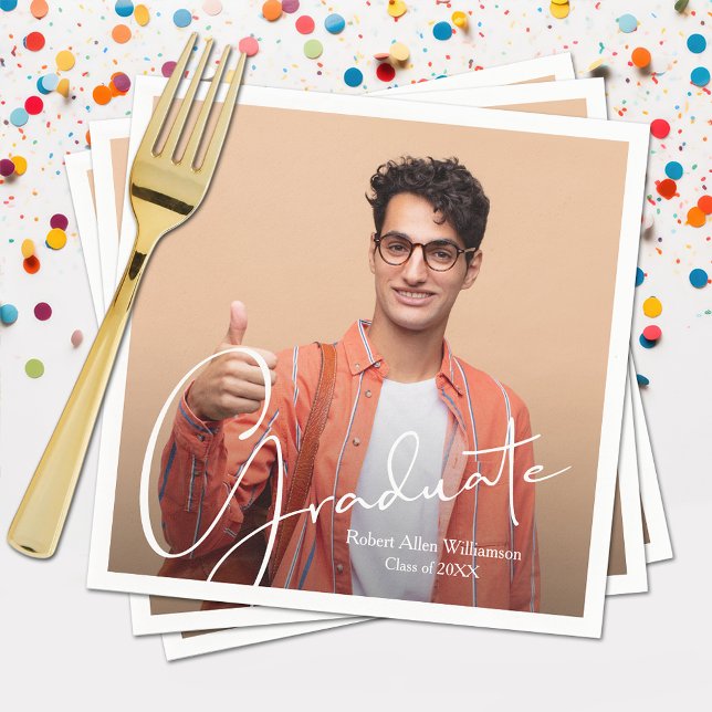 Guardanapo De Papel Graduação personalizada de fotos (Your photo, name, class year and "Graduate" in a cool script on graduation  napkins, plates in store)