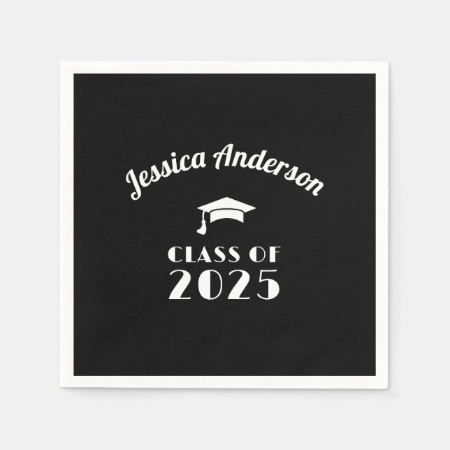 Guardanapo De Papel Graduação Personalizada em Preto e Branco (Frente)