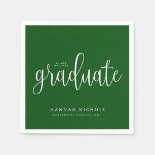 Guardanapo De Papel Graduação Verde de Script de Caligrafia Moderna