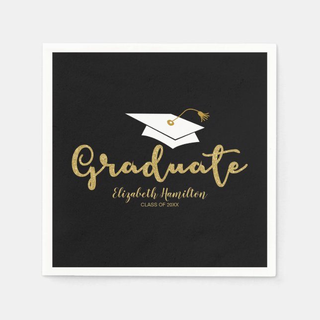 Guardanapo De Papel Graduado Caligrafia Dourada Boina de Graduação (Frente)