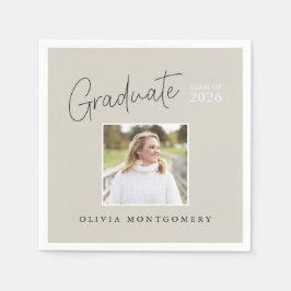 Guardanapo De Papel Graduate Photo Modern Script Graduation Party