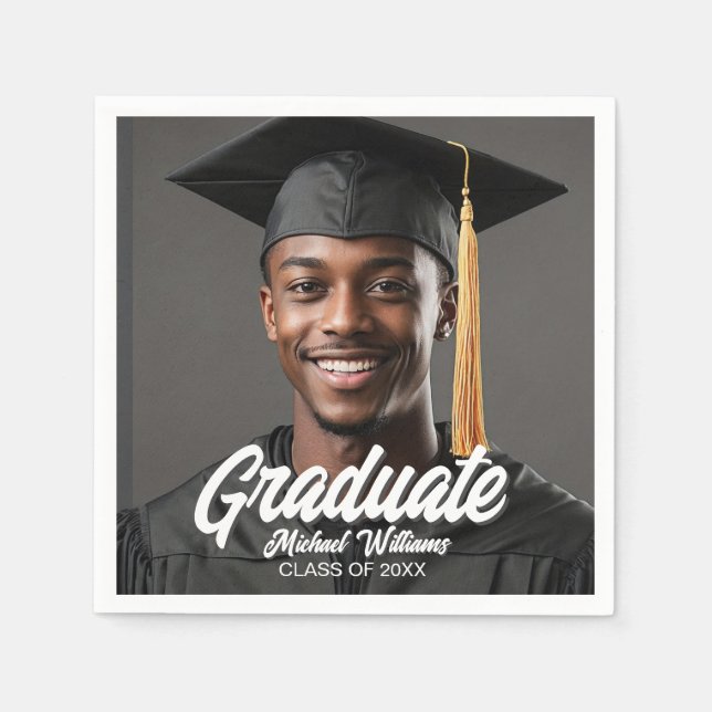 Guardanapo De Papel Graduate Photo w Bold Script Graduation Party (Frente)