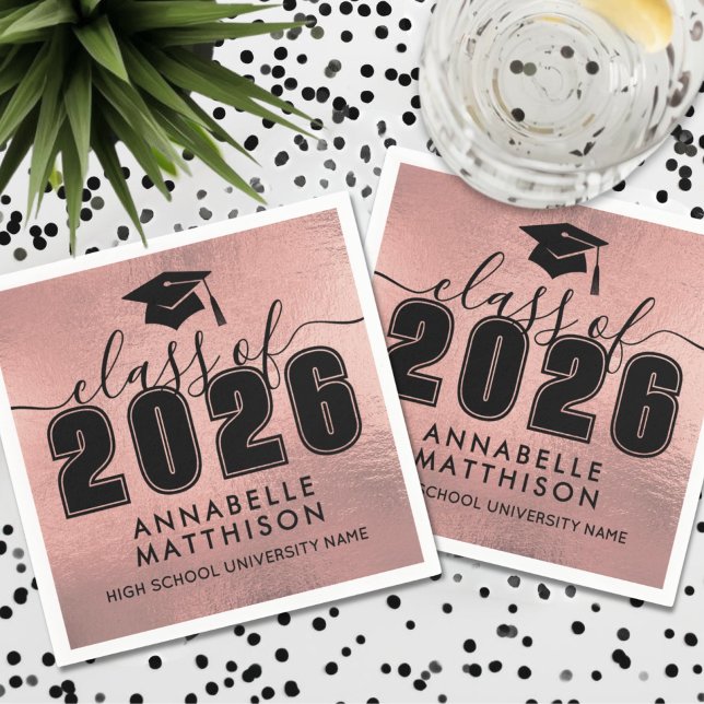 Guardanapo De Papel Graduate Rose Gold Graduation (Graduate Rose Gold Graduation Napkins)
