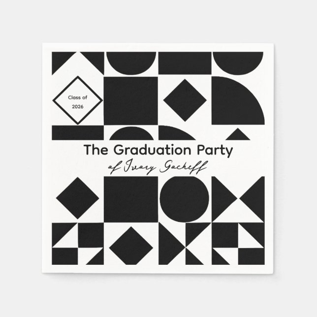 Guardanapo De Papel Graduation Simplistic Geometry Black and White (Frente)