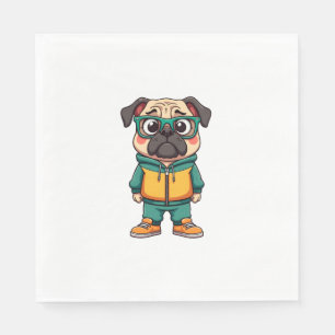 Guardanapo De Papel Gràfico de Moda de Rua Cartoon com Pug Hipster Vin