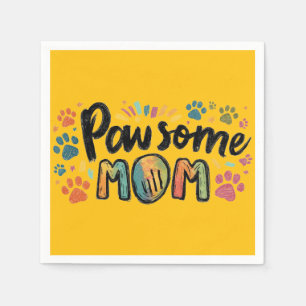 Guardanapo De Papel Gráfico Whimsical "Pawsome MOM" com patas colorida
