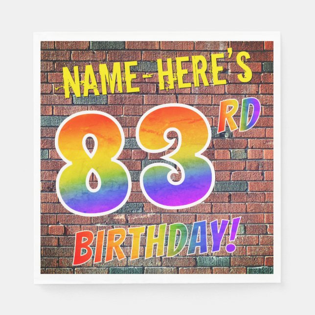 Guardanapo De Papel Grafite Rainbow olha para o 83º ANIVERSÁRIO! + Nom (Frente)