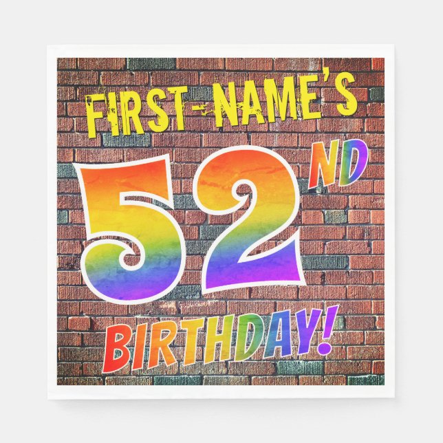 Guardanapo De Papel Grafite Rainbow Olhe 52º ANIVERSÁRIO! + Nome Perso (Frente)
