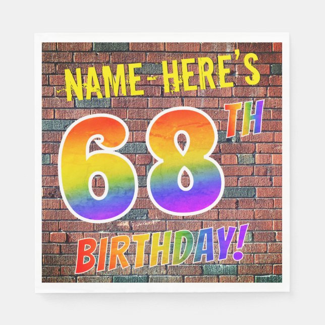 Guardanapo De Papel Grafite Rainbow Olhe 68º ANIVERSÁRIO! + Nome Perso (Frente)