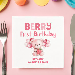 Guardanapo De Papel Grafo Berry Primeiro Aniversário Morango Rosa