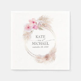 Guardanapo De Papel Grama das Pampas e Orquídeas Rosa Floral Tropical