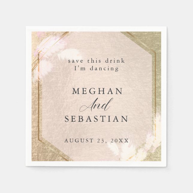 Guardanapo De Papel Grama de Pampas Douradas com Rosa Blush (Frente)