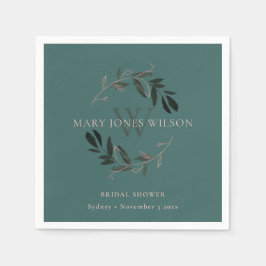 GUARDANAPO DE PAPEL GRANDE COROA DE NOIVA COM FOLHAS VERDES E ROSADAS