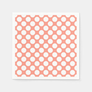 Guardanapo De Papel Grandes pontos retros - cor-de-rosa coral e branco