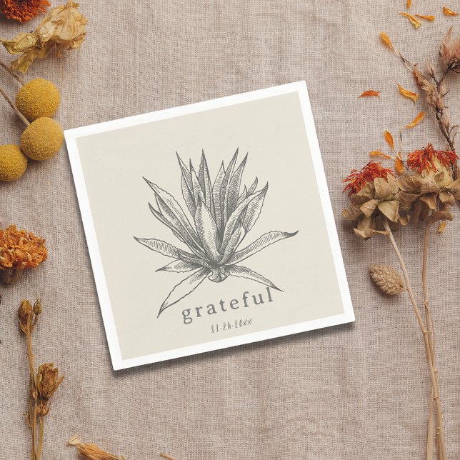 Guardanapo De Papel Grata Russo Suculento Ação de Graças Napkin (Grateful Rustic Succulent Thanksgiving Napkin)