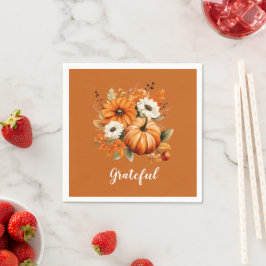 Guardanapo De Papel Grateful Autumn Floral Pumpkin Red Square