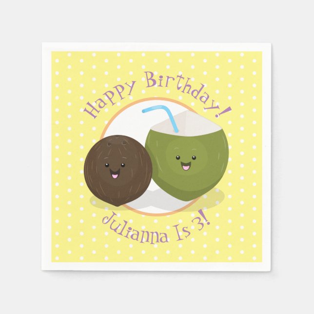 Guardanapo De Papel Grátis feliz desenho animado de coconuts kawaii (Frente)