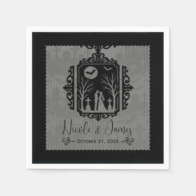 Guardanapo De Papel Graveyard Vows Black & Cinza Gothic Weding (Frente)