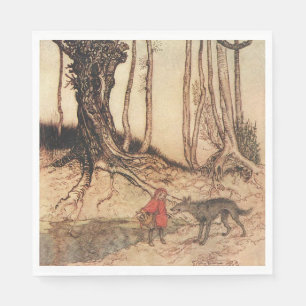 Guardanapo De Papel Gravura vintage de Chapeuzinho Vermelho e Lobo de