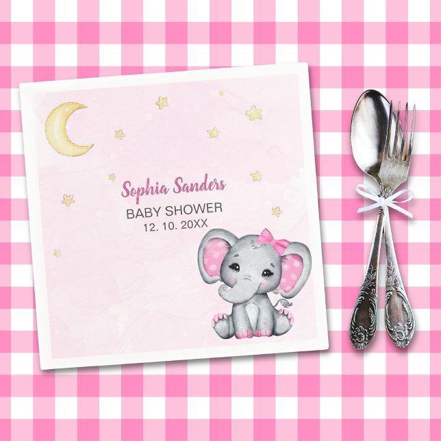 Guardanapo De Papel Gray and Pink Elephant Baby Shower Girl (Criador carregado)