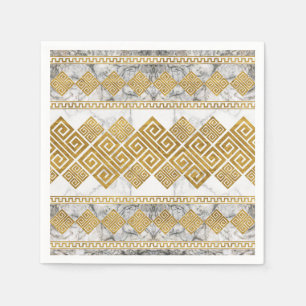 Guardanapo De Papel Greek Meander - Greek Key White Marble and Gold