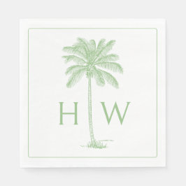 Guardanapo De Papel Green and White Palm Palmetto Tree Monogram