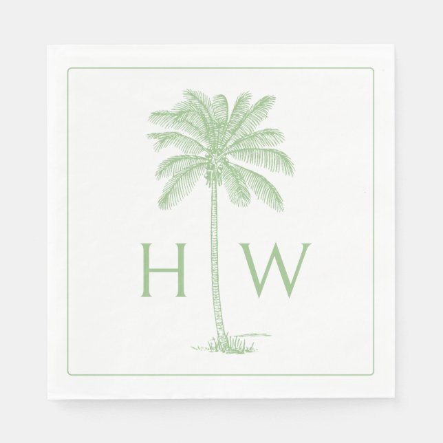 Guardanapo De Papel Green and White Palm Palmetto Tree Monogram (Frente)