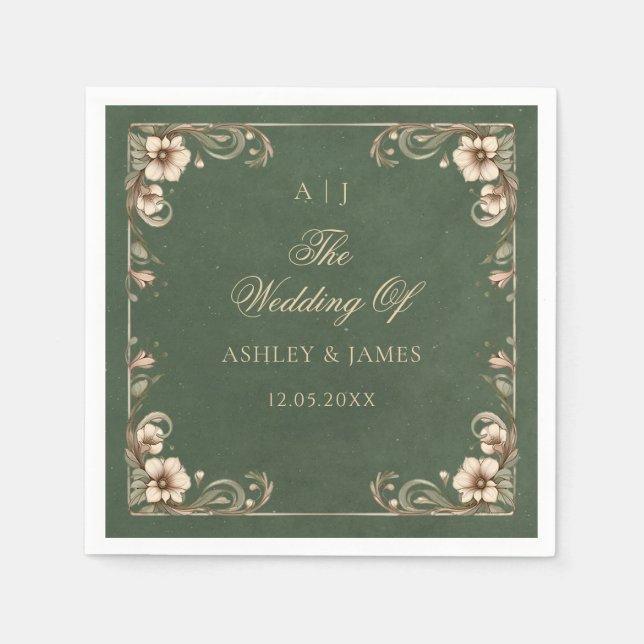 Guardanapo De Papel Green Art Nouveau Enchanted Wedding Napkins (Frente)