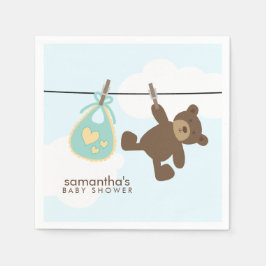 Guardanapo De Papel Green Baby Clothesline e Urso de Teddy