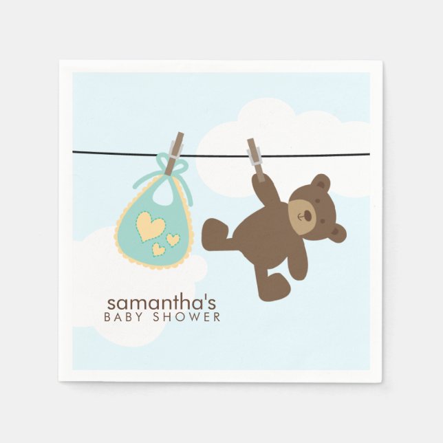 Guardanapo De Papel Green Baby Clothesline e Urso de Teddy (Frente)