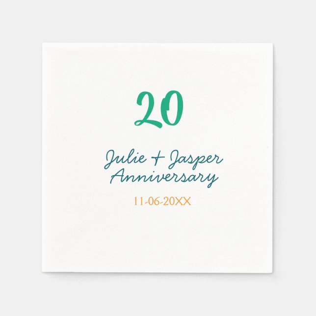 Guardanapo De Papel Green blue 20th anniversary name date orange  (Frente)