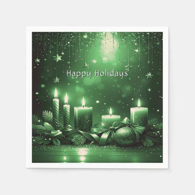 Guardanapo De Papel Green Candles Christmas Holiday Napkin (Frente)