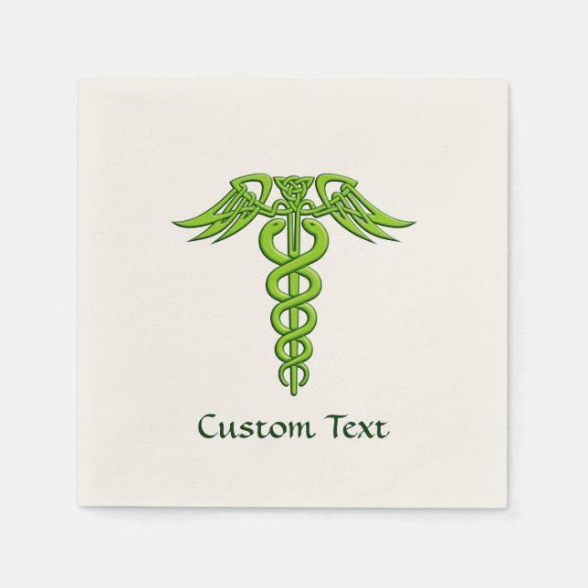 Guardanapo De Papel Green Celtic Knot Caduceus (Frente)