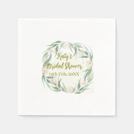 Guardanapo De Papel Green eucalyptus floral bridal shower name date go