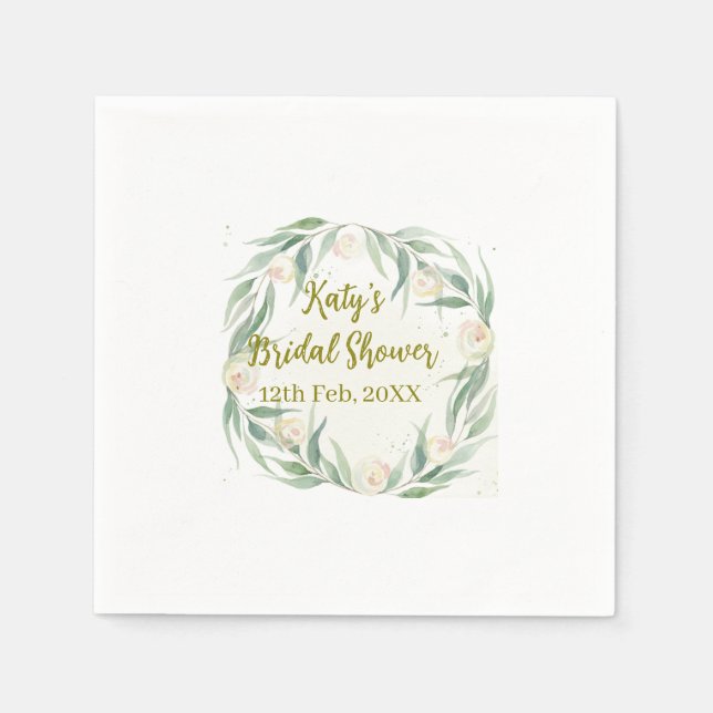 Guardanapo De Papel Green eucalyptus floral bridal shower name date go (Frente)