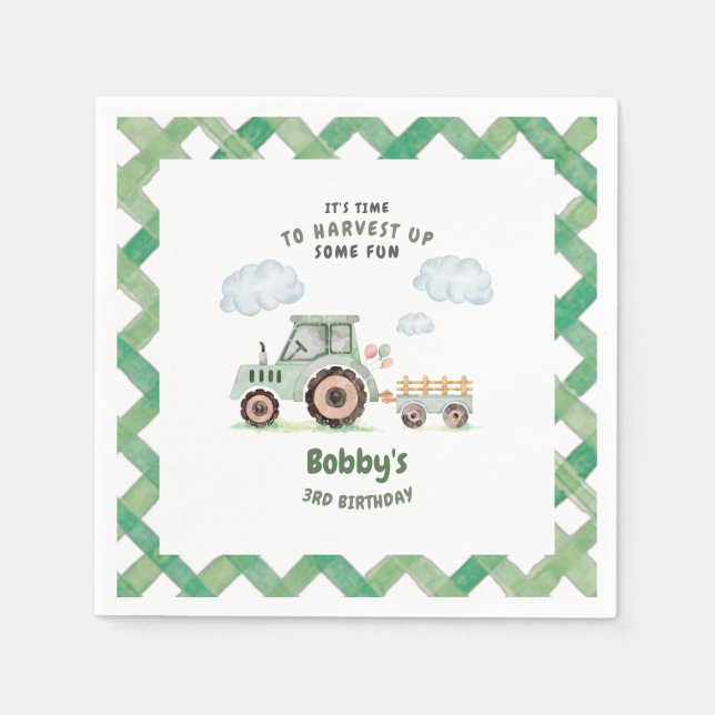 Guardanapo De Papel Green Farm Tractor Boys Any Age Birthday (Frente)
