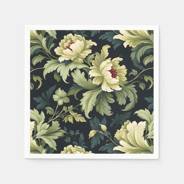 Guardanapo De Papel Green Floral Peony Modern (Frente)