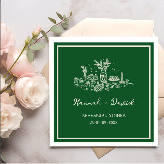 Guardanapo De Papel  Green Hand Drawn Modern Rehearsal Dinner Wedding