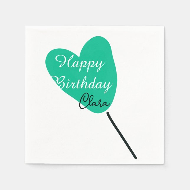 Guardanapo De Papel Green heart happy birthday white black balloon kid (Frente)