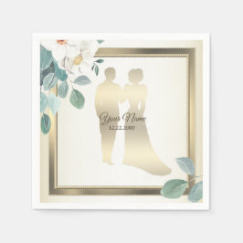Guardanapo De Papel Green Leaves Flower Golden Frame Wedding Party