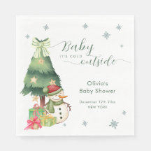 Green Modern Winter Snowman Baby Shower