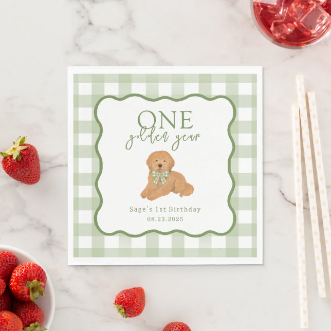 Guardanapo De Papel Green One Golden Year Goldendoodle Birthday (Insitu)