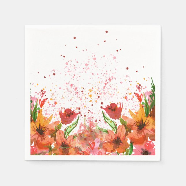 Guardanapo De Papel Green & Orange Modern Abstract Floral (Frente)
